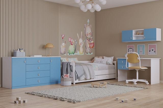 Детская стенка Банни - 9 МДФ Пастельно-Синий