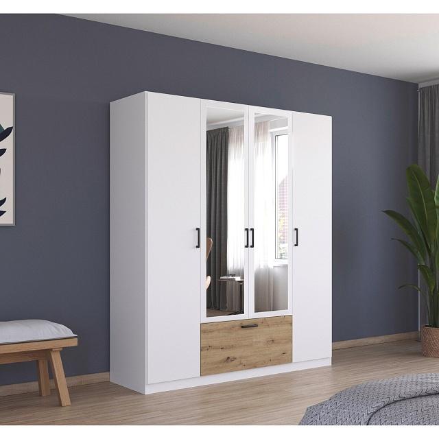 Шкаф распашной Бари - 2 Белый / Дуб Бунратти