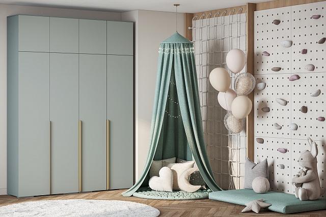 Шкаф распашной Солфорд - 4 с антресолью Зеленый Айсберг