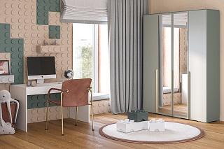 Шкаф распашной Солфорд - 4 с зеркалом Зеленый Айсберг