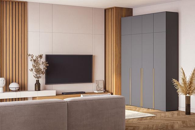 Шкаф распашной Эдинбург - 4 с антресолью Графит