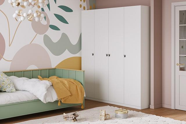 Шкаф распашной Банни - 4 МДФ Белый