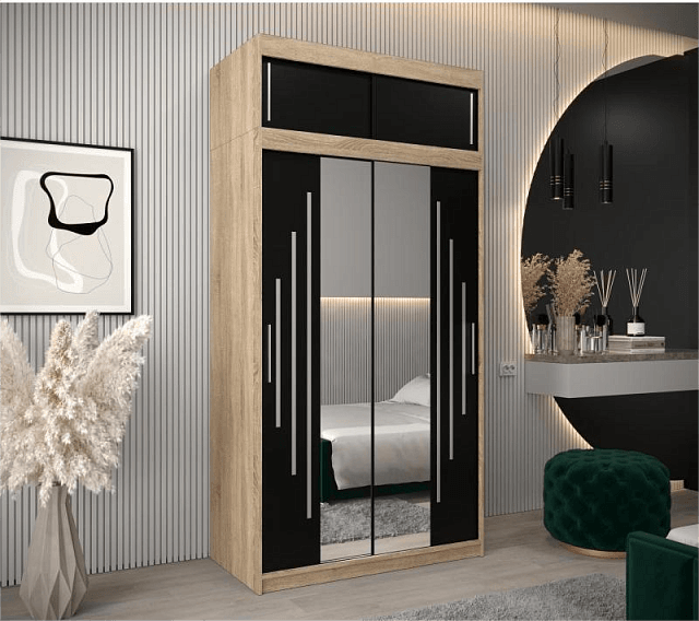 Шкаф-купе Валмиера NEW - 4А Дуб Сонома / Черный