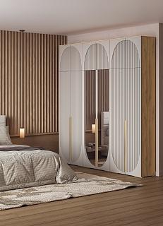 Шкаф распашной Брей - 3.1 с антресолью Дуб Золотистый / Кашемир