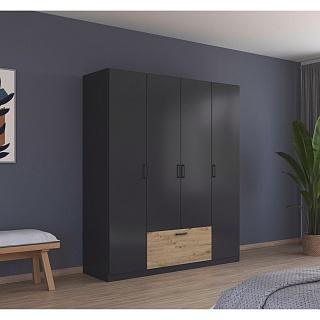 Шкаф распашной Бари - 1 Черный / Дуб Бунратти