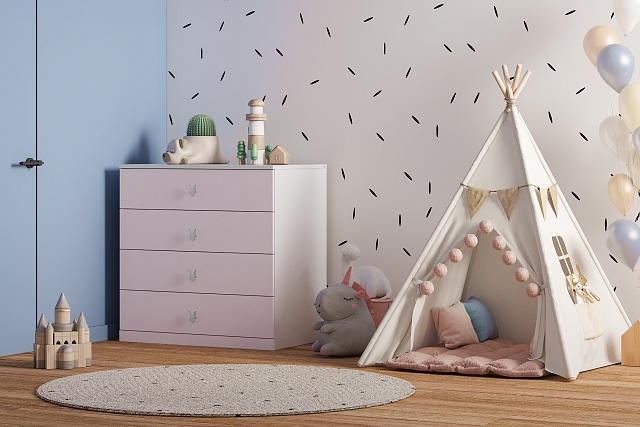 Комод Банни - 4 МДФ Розовый Лайт