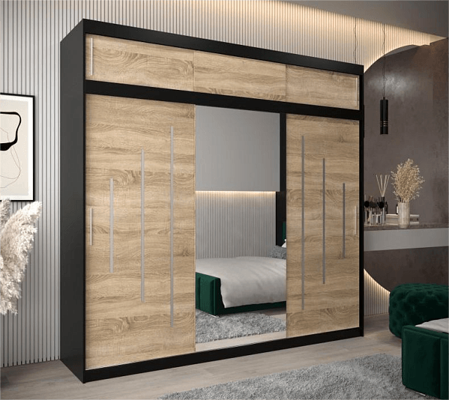 Шкаф-купе Валмиера NEW - 5А Черный / Дуб Сонома