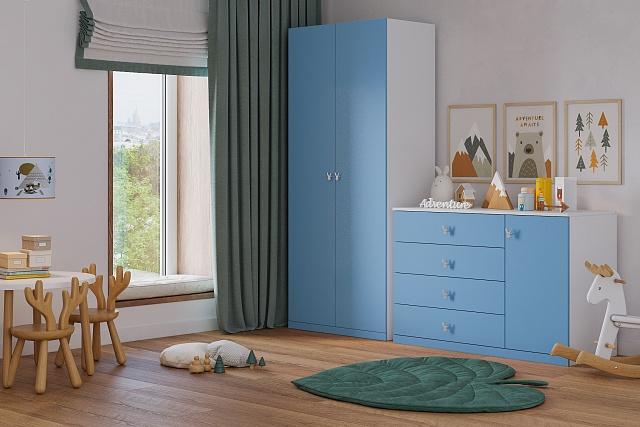 Детская стенка Банни - 7 МДФ Пастельно-Синий