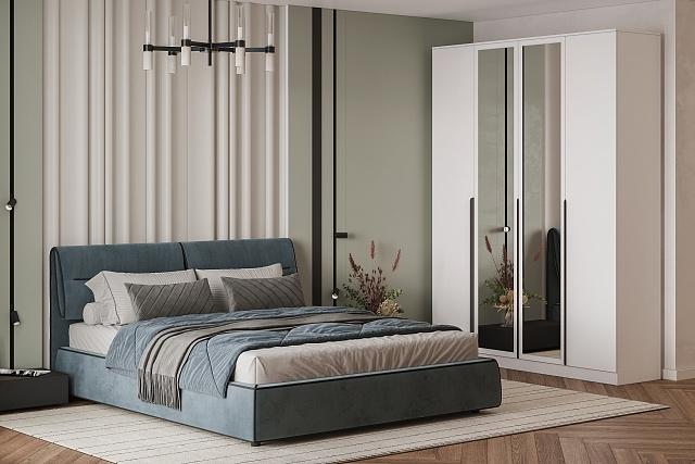 Шкаф распашной Марсель - 4 Белый с зеркалом