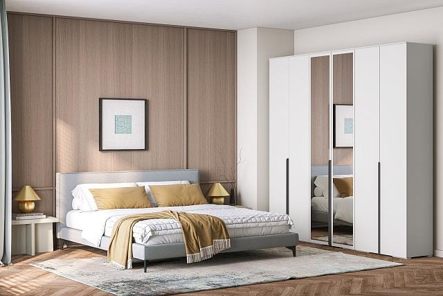 Шкаф распашной Солфорд - 6 с зеркалом Белый