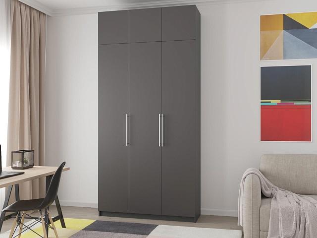 Шкаф распашной Калифорния - 3 с антресолью Графит