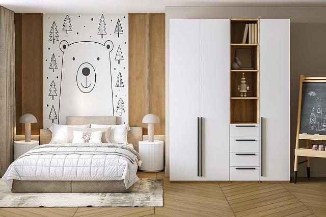 Шкаф распашной Хейсон - 20 Дуб Золотистый / Белый