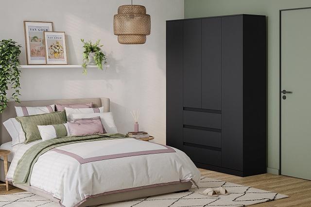 Шкаф распашной Мальм - 4 Черный