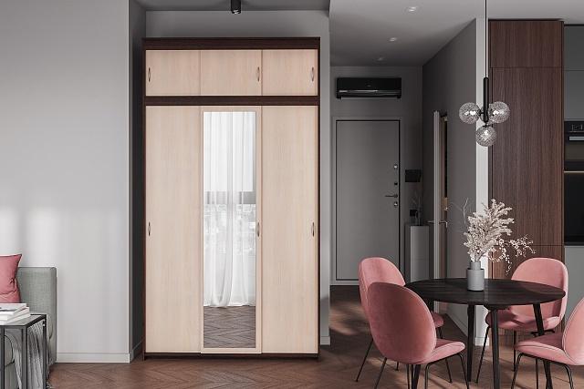 Шкаф-купе Миллениум-3 Венге / Дуб Молочный с антресолью