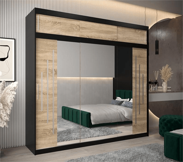 Шкаф-купе Валмиера NEW - 6А Черный / Дуб Сонома