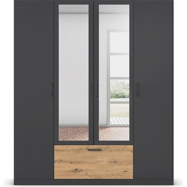 Шкаф распашной Бари - 2 Черный / Дуб Бунратти