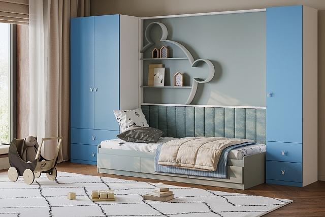 Детская стенка Банни - 8 МДФ Пастельно-Синий