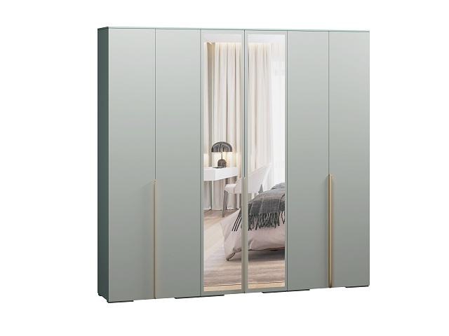 Шкаф распашной Солфорд - 6 с зеркалом Зеленый Айсберг