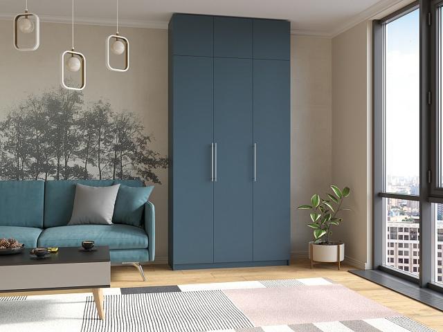 Шкаф распашной Калифорния - 3 с антресолью Альби Полуночно-синий