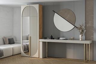 Шкаф распашной Брей - 1.1 с антресолью Дуб Золотистый / Кашемир