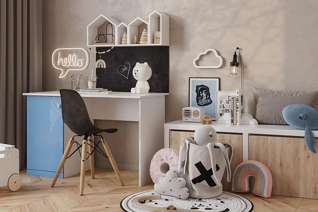 Письменный стол Банни - 3 МДФ Пастельно-Синий