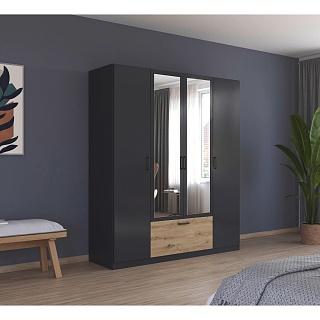 Шкаф распашной Бари - 2 Черный / Дуб Бунратти