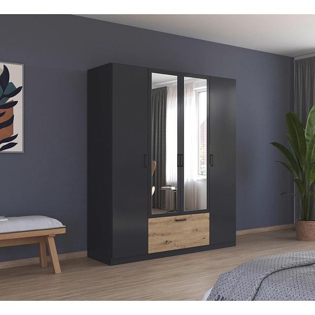 Шкаф распашной Бари - 2 Черный / Дуб Бунратти