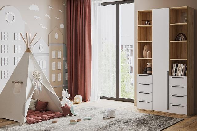 Шкаф распашной Хейсон - 28 Дуб Золотистый / Белый