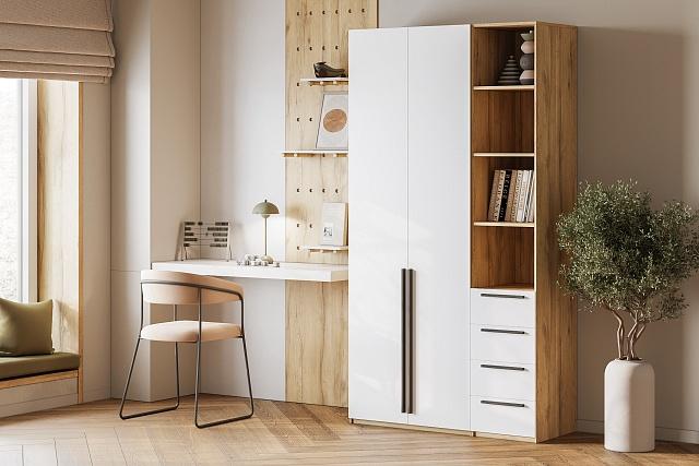 Шкаф распашной Хейсон - 22 Дуб Золотистый / Белый