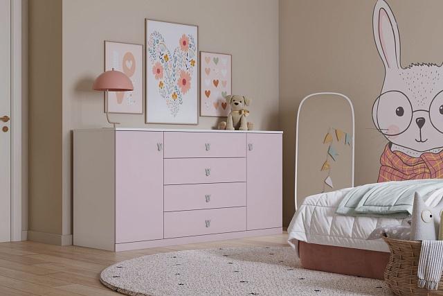 Комод Банни - 3 МДФ Розовый Лайт
