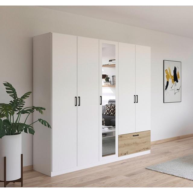 Шкаф распашной Бари - 4 Белый / Дуб Бунратти