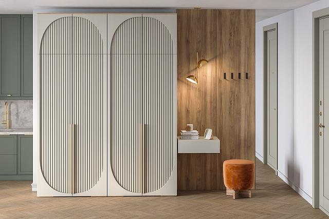 Шкаф распашной Брей - 2 с антресолью Дуб Золотистый / Кашемир