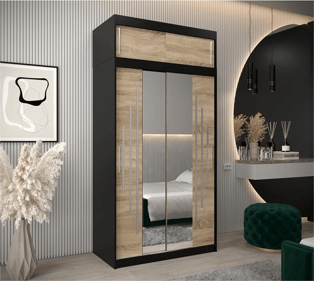 Шкаф-купе Валмиера NEW - 4А Черный / Дуб Сонома